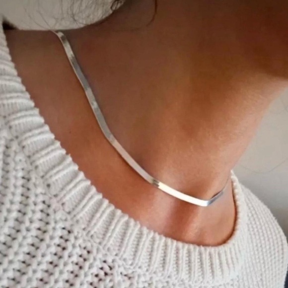 Jewelry - White Gold Plated Silver Herringbone Necklace 2mm 16”